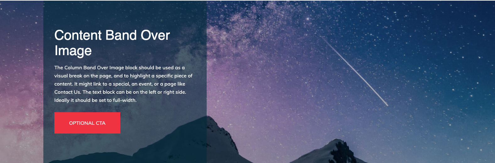 Screenshot showing the column_band_over_image module layout