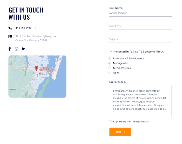 Screenshot showing the contact_block module layout