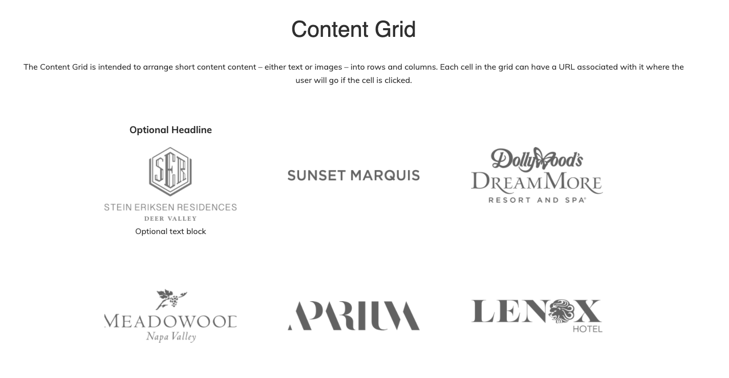 Screenshot showing the content_grid module layout