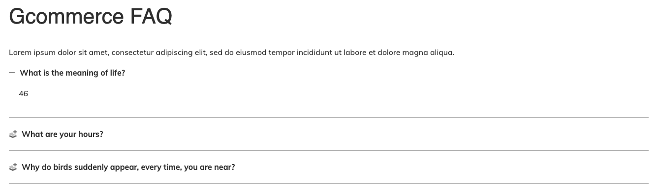 Screenshot showing the gcom_faq module layout