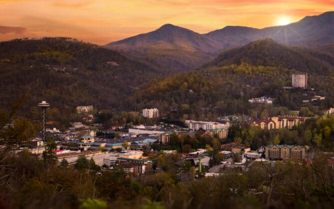 Sunset over a mountain valley